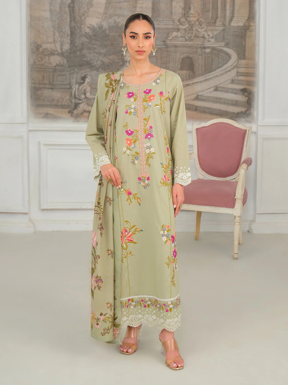 3 Piece Karandi Suit-Embroidered (Unstitched)
